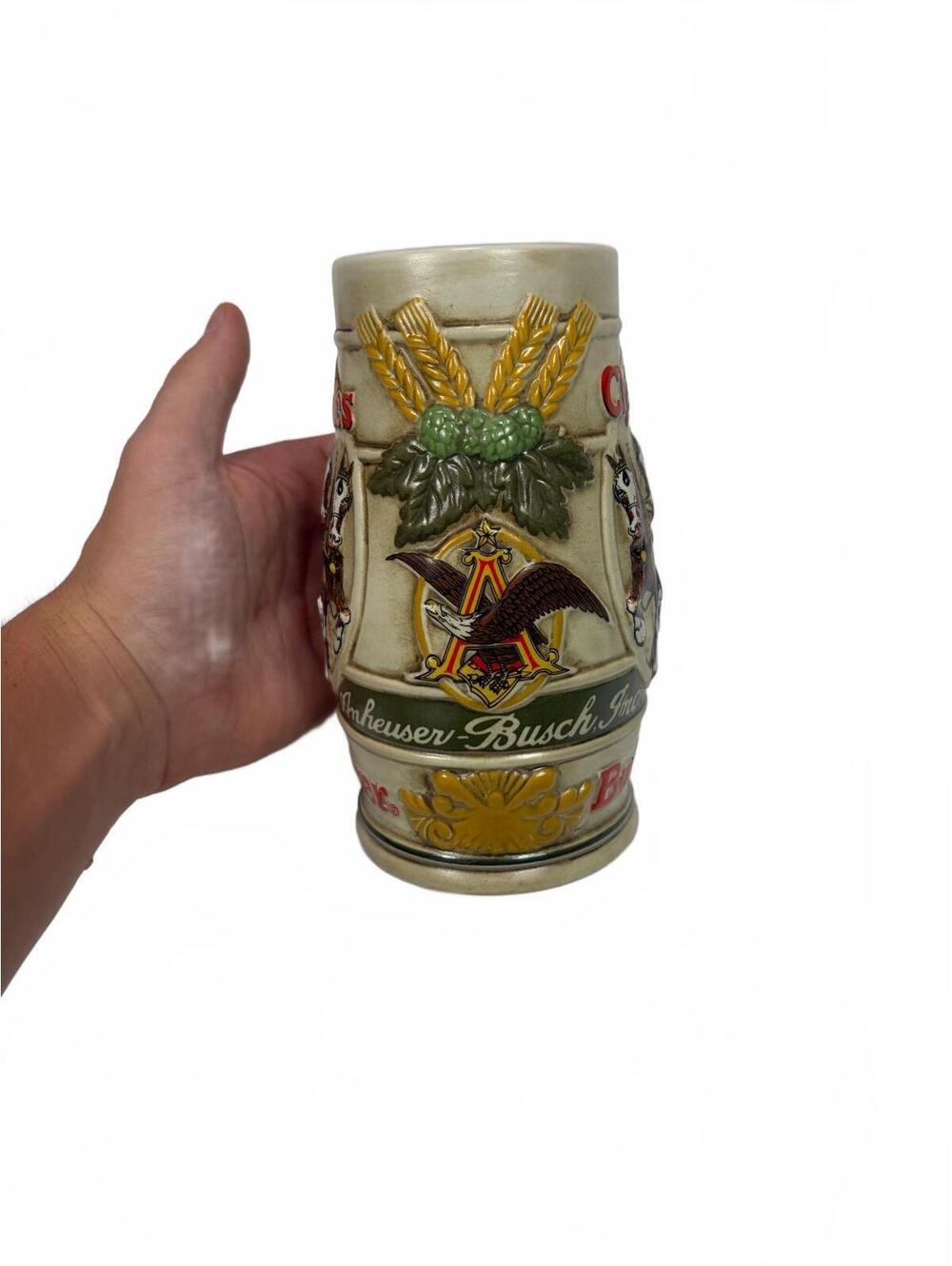 Vintage Budweiser Anheuser Busch Beer Stein Ceramarte Eagle Hops Barley Brazil